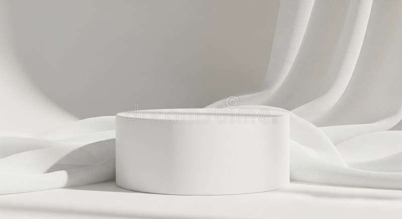 Piedistallo del cilindro bianco minimo con sfondi in tessuto molle in luce naturale royalty illustrazione gratis