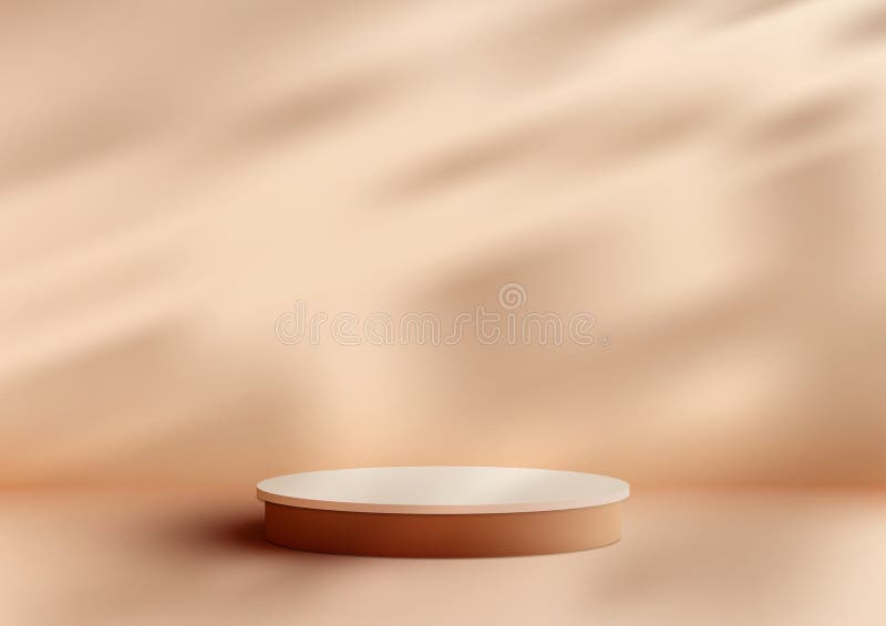 Piedistallo di podio marrone realistico su sfondo di colore beige e luce naturale illustrazione di stock