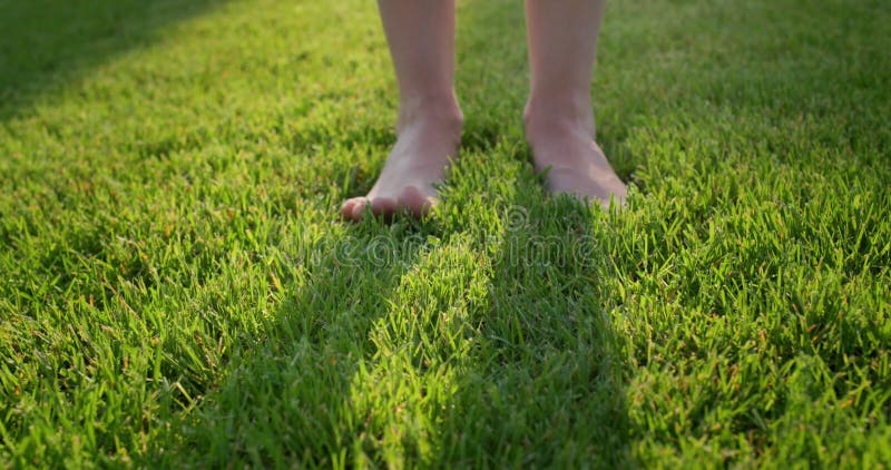 Pieds nus dans l'herbe verte douce