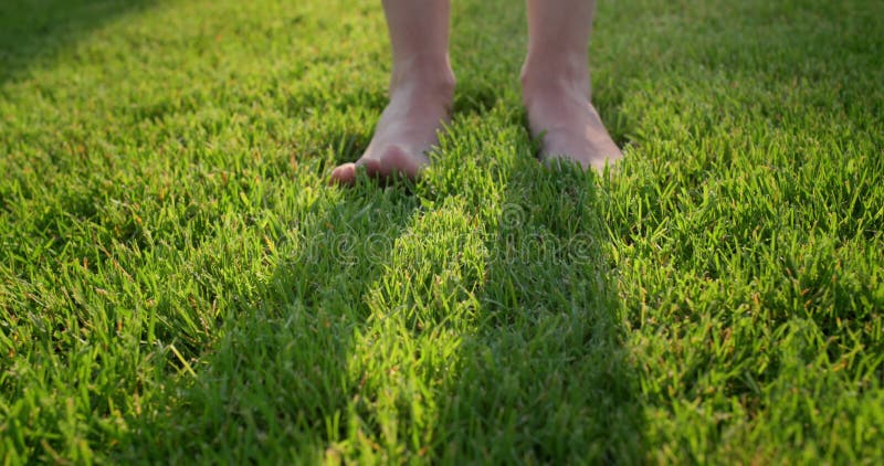 Pieds nus dans l'herbe verte douce