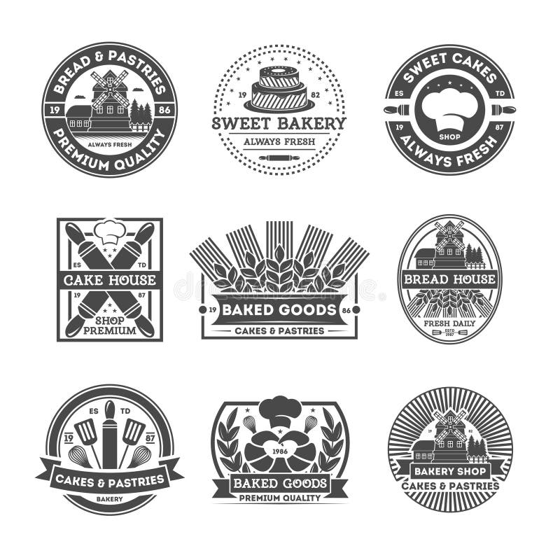 Piekarni etykietki sklepowy rocznik odizolowywający set ilustracji Piekarni etykietki sklepowy rocznik odizolowywający set ilustracji