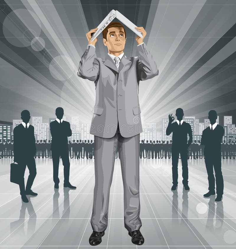 Pieles del hombre de negocios del vector debajo del ordenador portátil ilustración del vector Pieles del hombre de negocios del vector debajo del ordenador portátil ilustración del vector