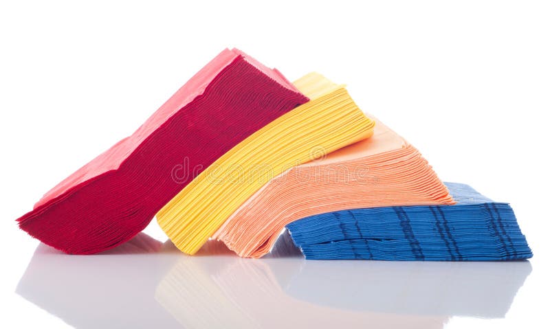 Colorful row of napkins isolated on white background. Colorful row of napkins isolated on white background