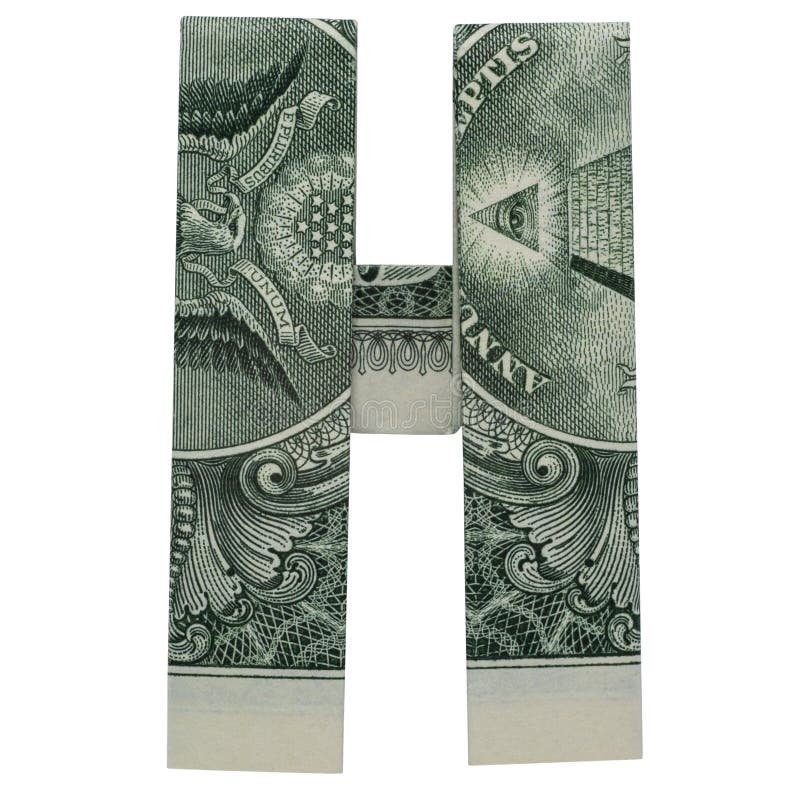 Pieniądz origami litera h postać złożona z prawdziwego dolara zdjęcie stock