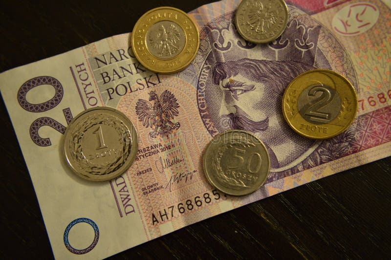 Pieniądze monet i rachunków Polska 20 zÅ ‚2 zÅ ‚1 zÅ ‚10 gr 5 gr 1 gr