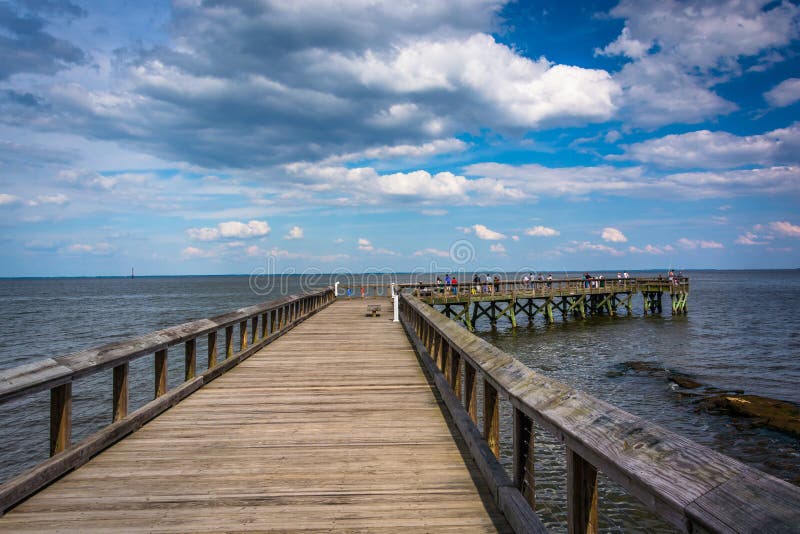 Pier in the Chesapeake Bay at Downs Park, in Pasadena, Maryland. Stock