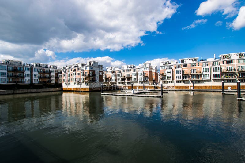 Pier Homes Waterfront in Federal Hill in Batimore, Maryland Stock Image