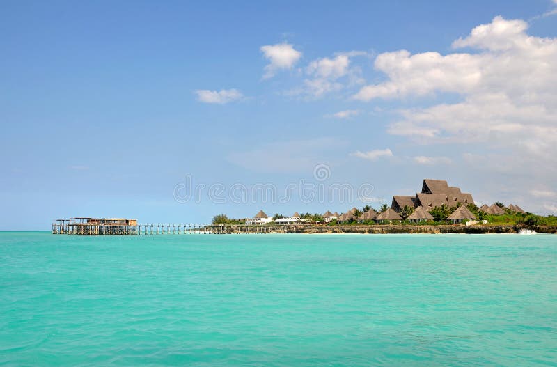 Pier with Luxury resort on Zanzibar Island