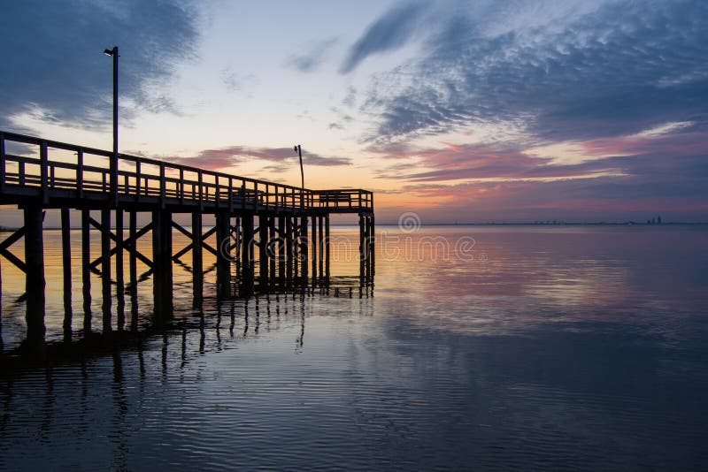 Pier on Mobile Bay at from Daphne, Alabama in February 2022 Stock Image Image of clouds