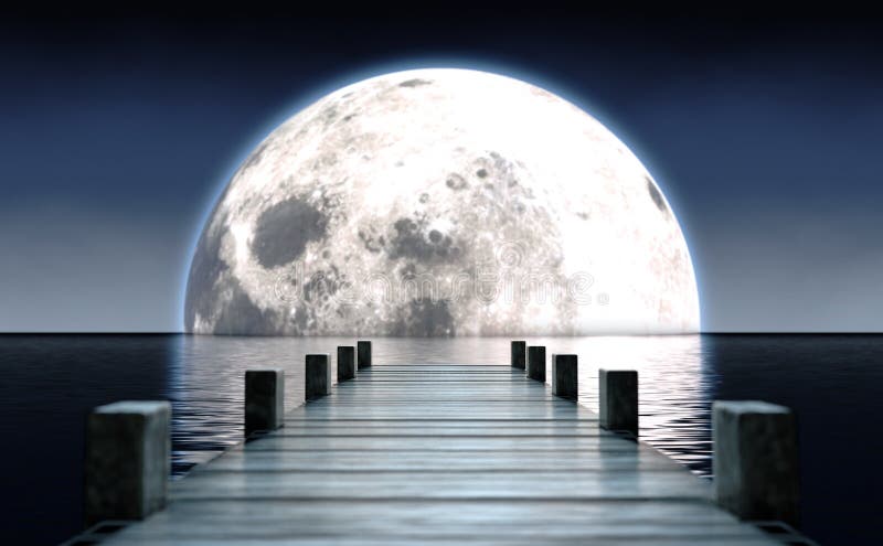 :  POEMAS SIDERALES II: Sol, Luna, Estrellas, Tierra, Naturaleza, Galaxias... Pier-y-luna-en-el-horizonte-del-agua-un-espig%C3%B3n-de-barco-madera-atravesando-tranquila-con-una-llena-levant%C3%A1ndose-por-la-noche-172999014