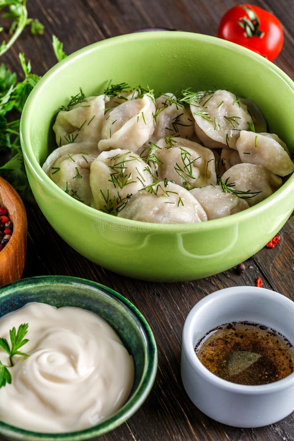 Pierogi or Pyrohy, Varenyky, Vareniki, Dumplings Served with ...