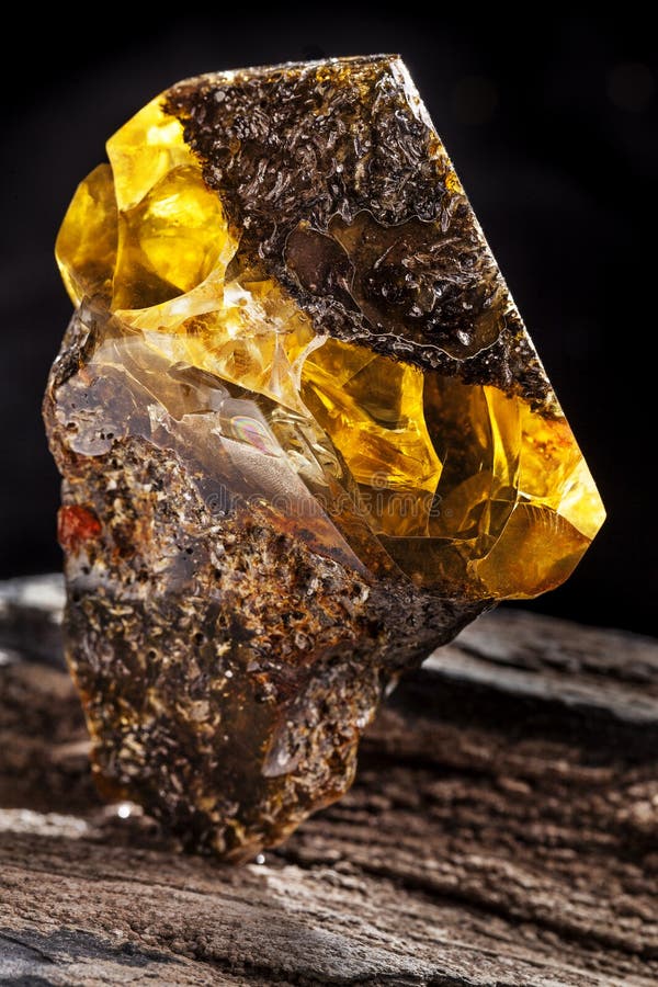 A piece of dirty amber with transparent yellow layer, has superficial cracks on its surface and many inclusions. Polished. Placed on piece of stoned wood. A piece of dirty amber with transparent yellow layer, has superficial cracks on its surface and many inclusions. Polished. Placed on piece of stoned wood.