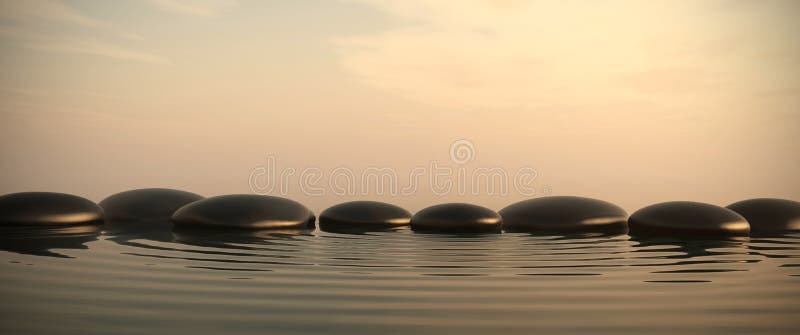 Pierres de zen dans l'eau sur le lever de soleil illustration de vecteur Pierres de zen dans l'eau sur le lever de soleil illustration de vecteur
