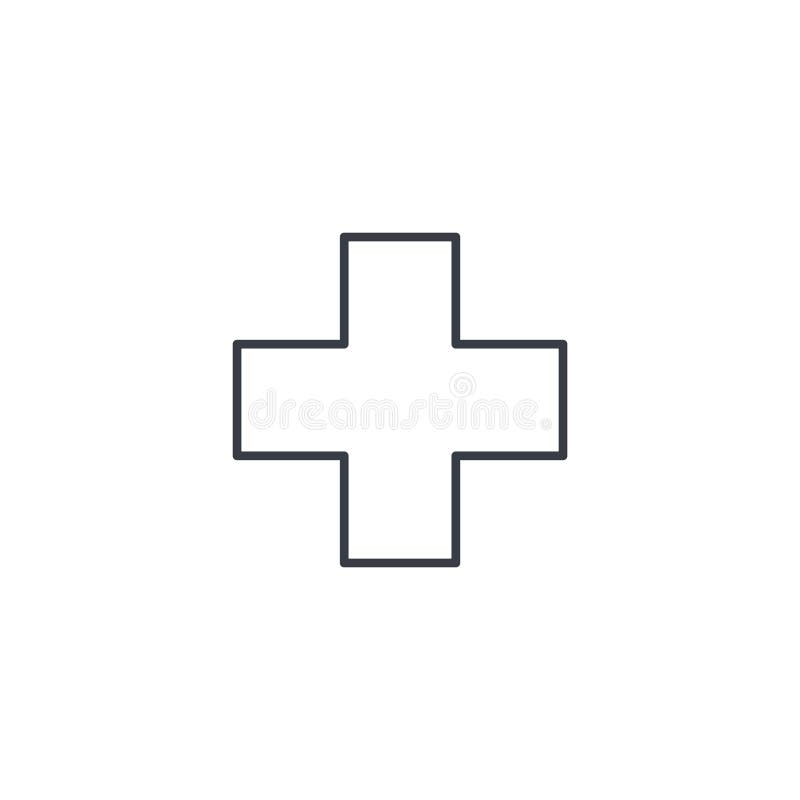Pierwsza pomoc, apteka, medycznego krzyża cienka kreskowa ikona Liniowy wektorowy symbol ilustracji
