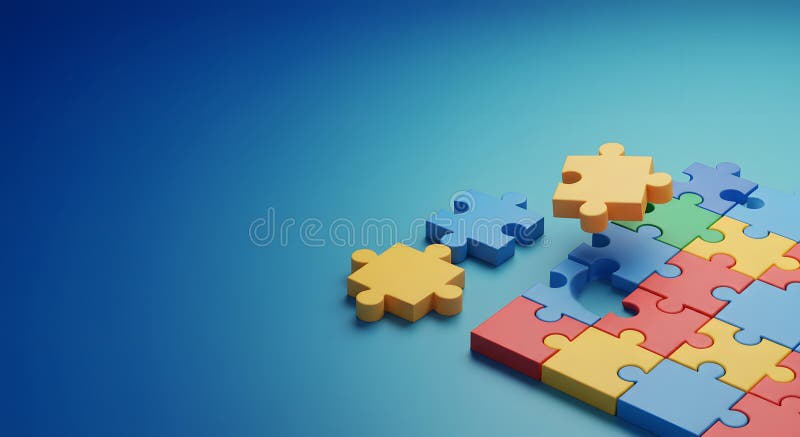 Piese colorate Jigsaw Puzzle pe fundal albastru : stock image