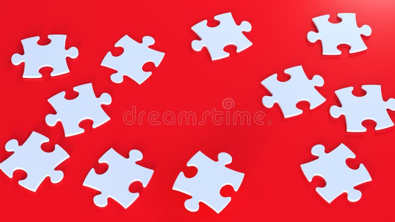 Piese de ferăstrău alb împrăștiate pe un concept vibrant roșu minim de design cu probleme de contrast ridicate. stock illustration