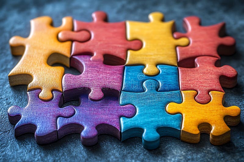 Piese De Puzzle Din Lemn Intercalate În Bucăți Colorate De Puzzle Texturat Macrocomandă De Suprafață Texturată De La Un Capăt La A royalty free illustration