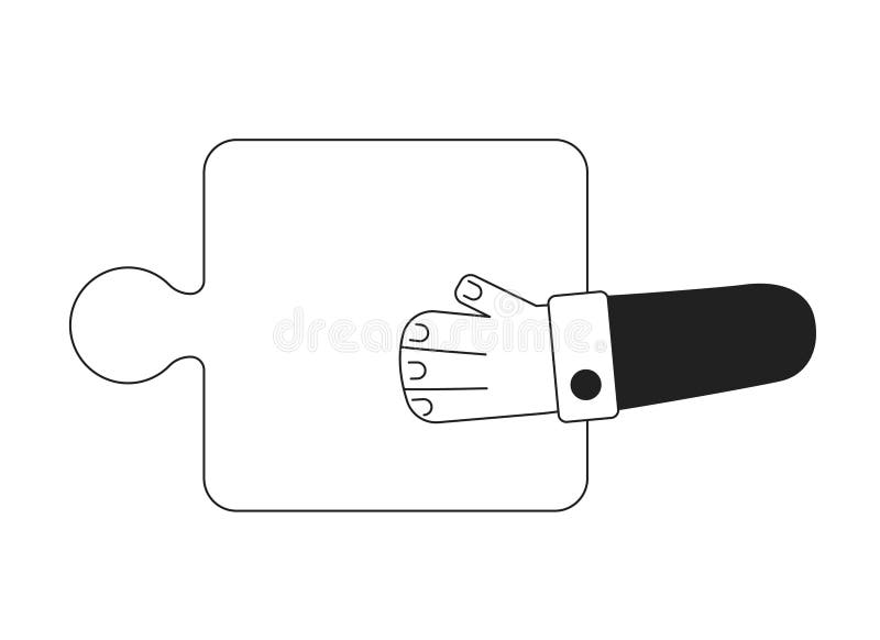Piesă de puzzle incompletă care conține o mână cu vector plat monocromatic stock illustration