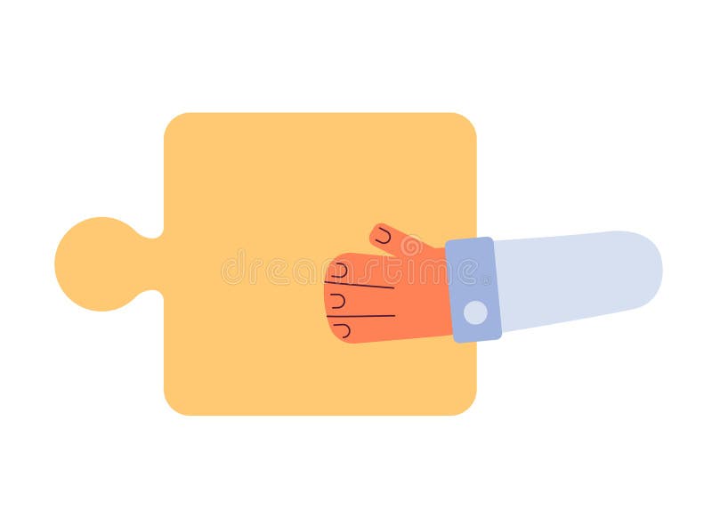 Piesă de puzzle incompletă care ține o mână vectorială semiplană colorată royalty free illustration