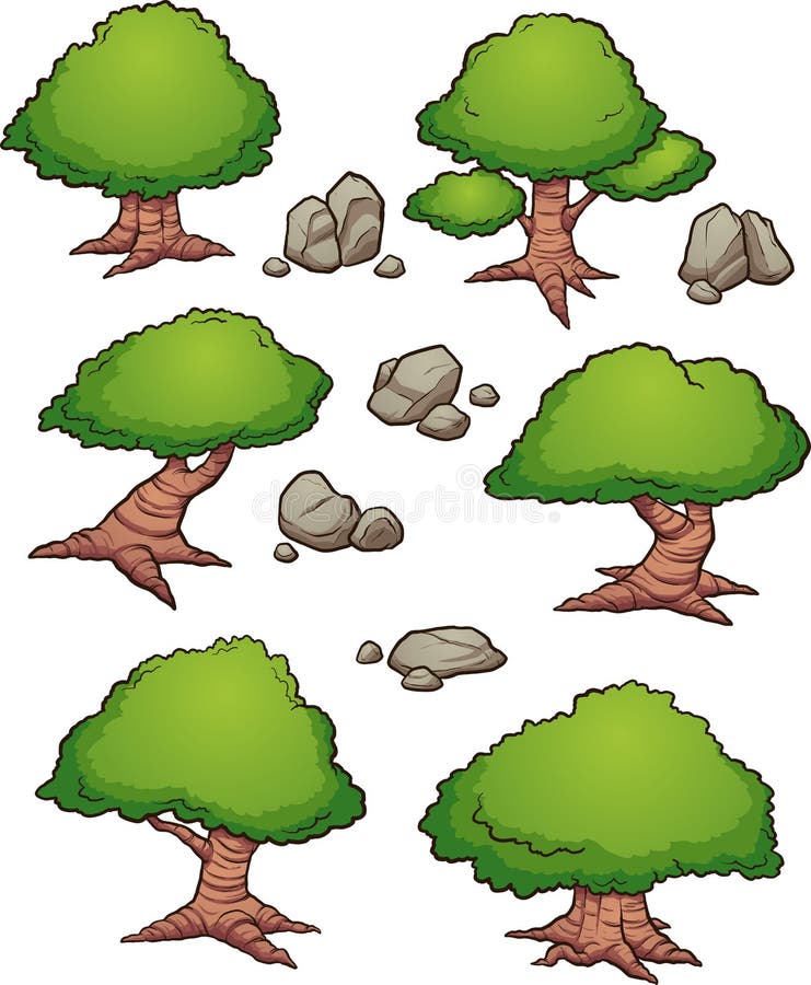 Pietre desenate și arbori, vedere aeriană vector illustration