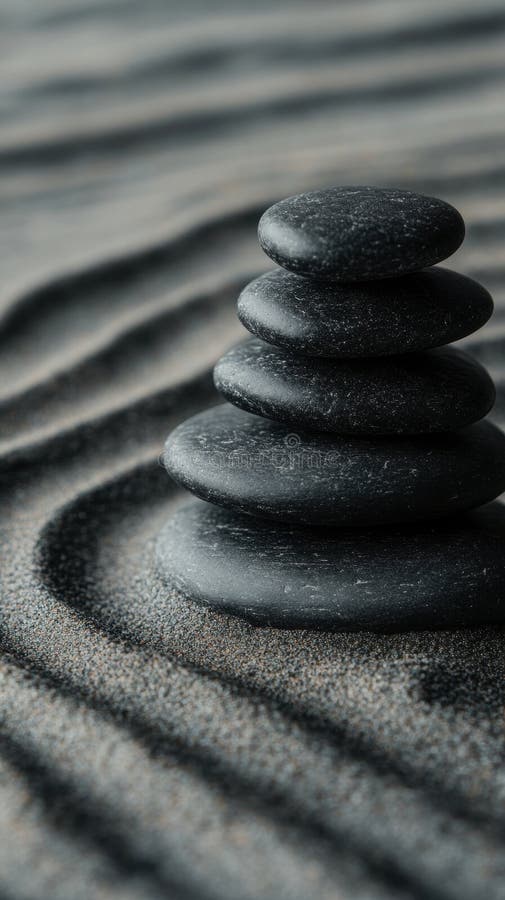 Pietre di Zen su sabbia piatta e liscia in un giardino di meditazione tranquillo AI Generative fotografie stock libere da diritti