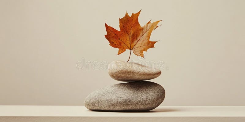 Pietre echilibrate cu natura minimalistă a frunzelor de toamnă încă fotofotografie a vieții vector illustration