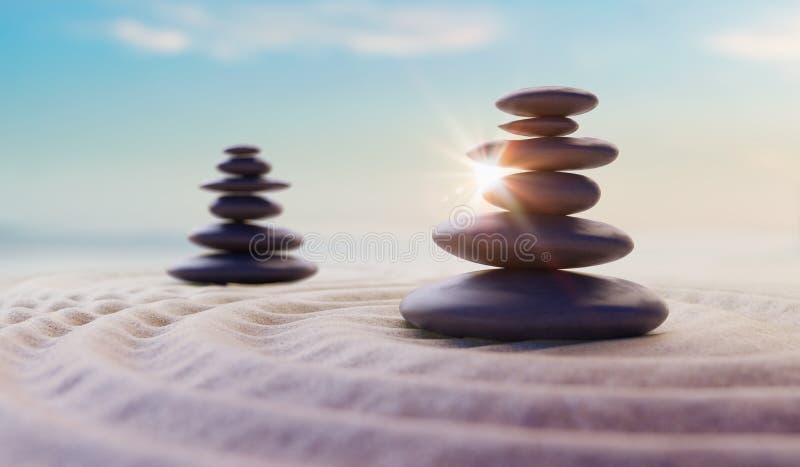 Pietre echilibrate de tip Zenlike în stivă. conceptul armoniei și meditației 3d ilustrat. royalty free illustration