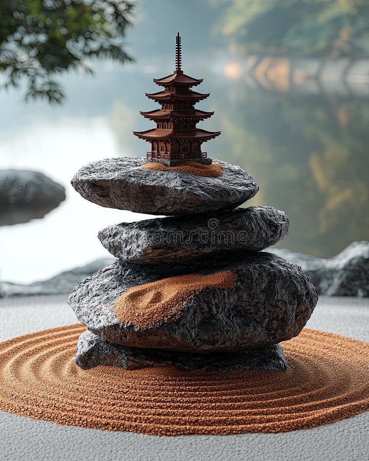Pietre echilibrate în Zen Garden View. stock illustration