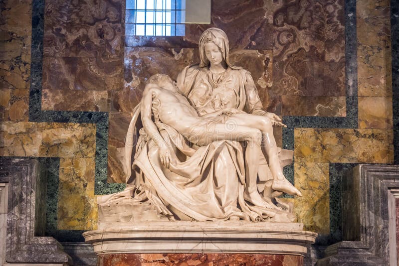 The Piety is a sculptural group in marble by Michelangelo inside of Papal basilica of Saint Peter in Vatican City