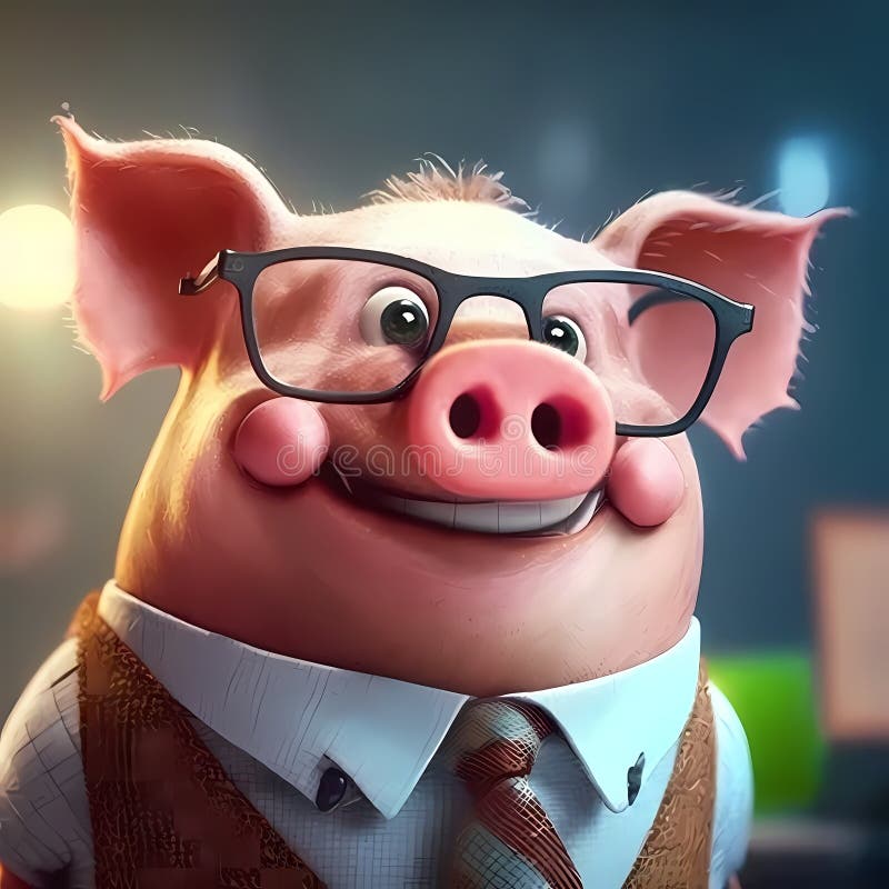 Pig Businessman In The Office. Generative AI stock illustration