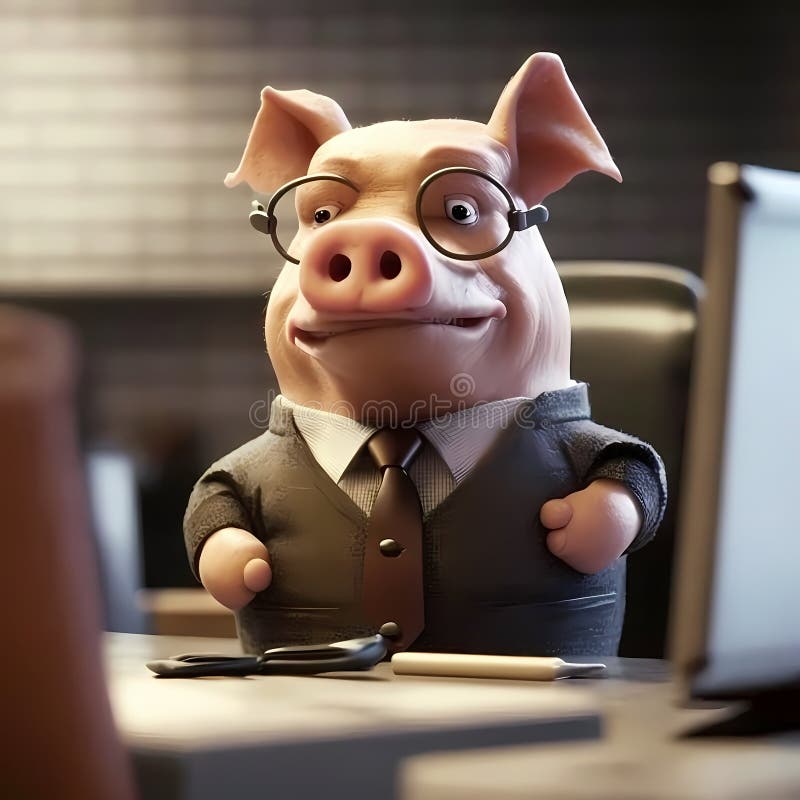 Pig Businessman In The Office. Generative AI stock illustration