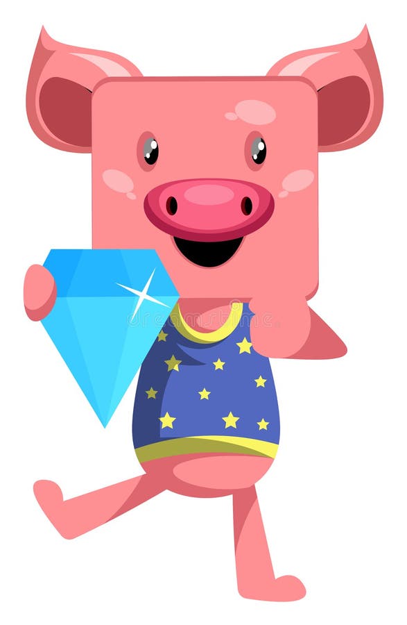 Pig with Diamond, Illustration, Vector Stock Vector Illustration of