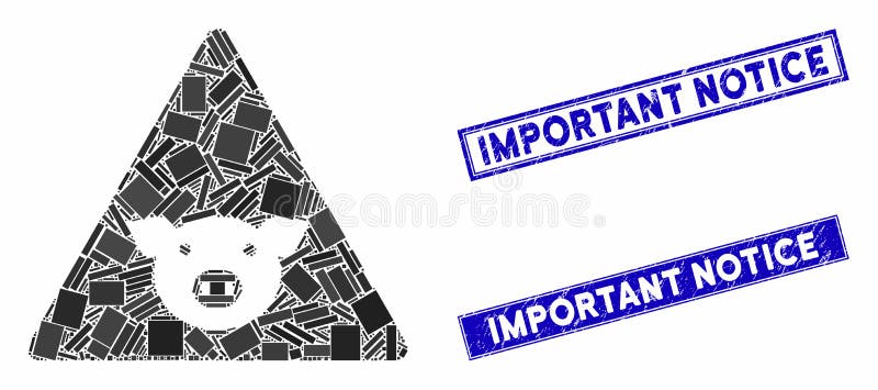 Pig Error Mosaic and Scratched Rectangle Important Notice Seals royalty free illustration