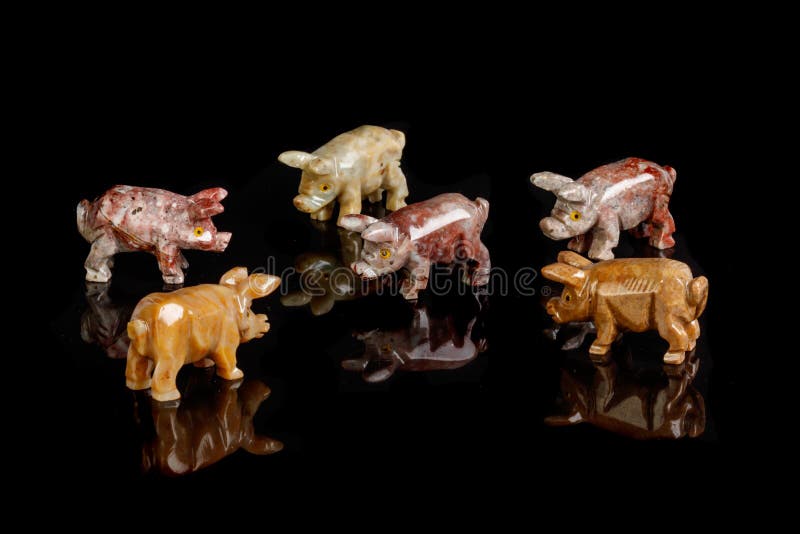 Pig Figurines Made of Onyx, Jasper, Glass, Gold on a Black Background Stock Photo - Image of decoration, figurine: 136979766 Pig Figurines Made of Onyx, Jasper, Glass, Gold on a Black Background Stock Photo - Image of decoration, figurine: 136979766