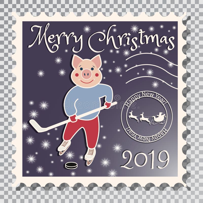 Download Pig Hockey Player. Christmas. Postage Stamp Stock Vector ...