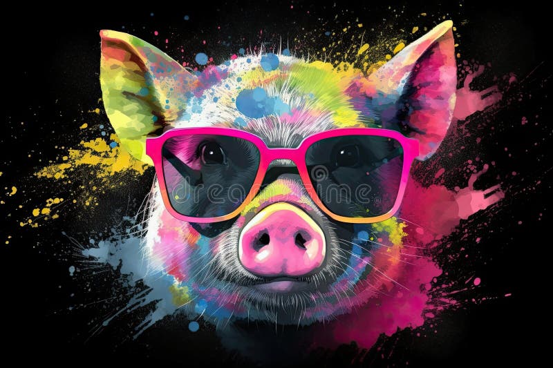 Pig in Sunglasses Realistic with Paint Splatter Abstract Generative AI  Stock Illustration - Illustration of sunglasses, eyes: 274544626