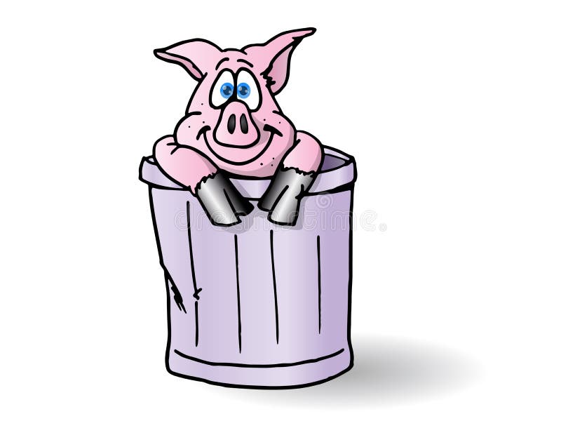 Pig in the trash can