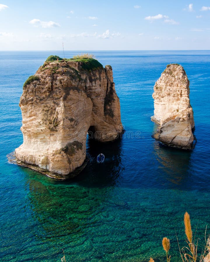 Pigeon Rocks at Raouche in Beirut, Lebanon Stock Photo - Image of outcrops,  offshore: 131604440