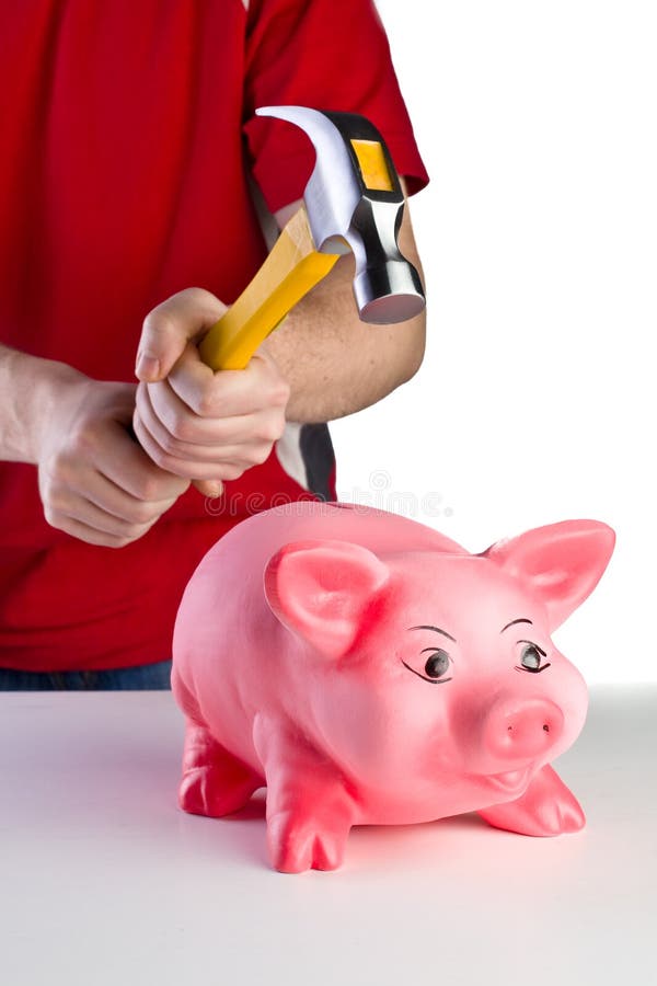 Piggy Bank stock photo. Image of white, strong, hammer 12991998