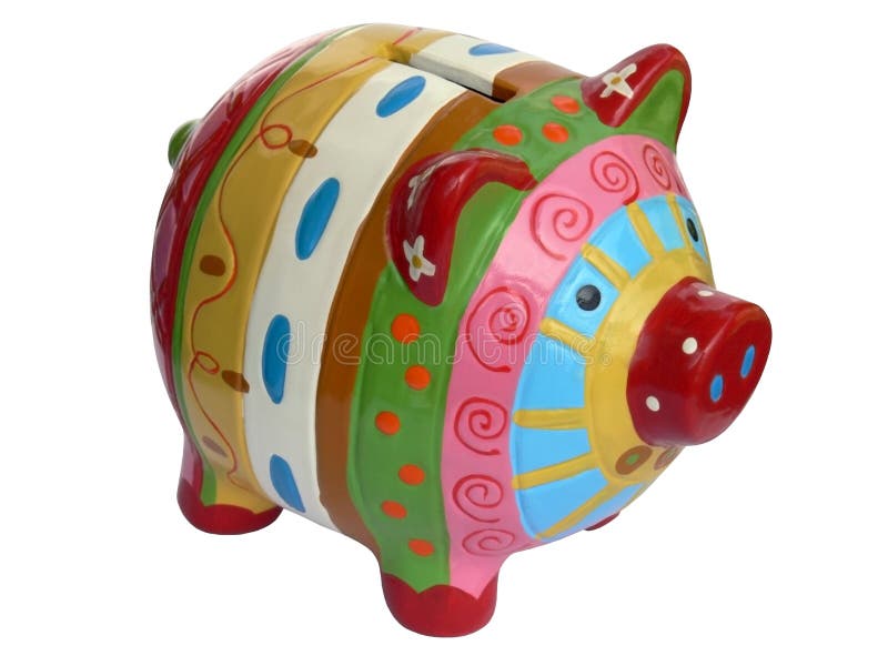 Piggy bank painted with colorful beautiful signs