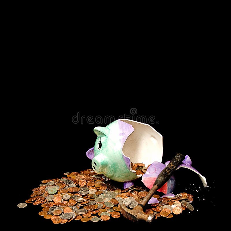Piggy Bank Broke Concept - Breaking the Bank royalty free stock photo Piggy Bank Broke Concept - Breaking the Bank royalty free stock photo