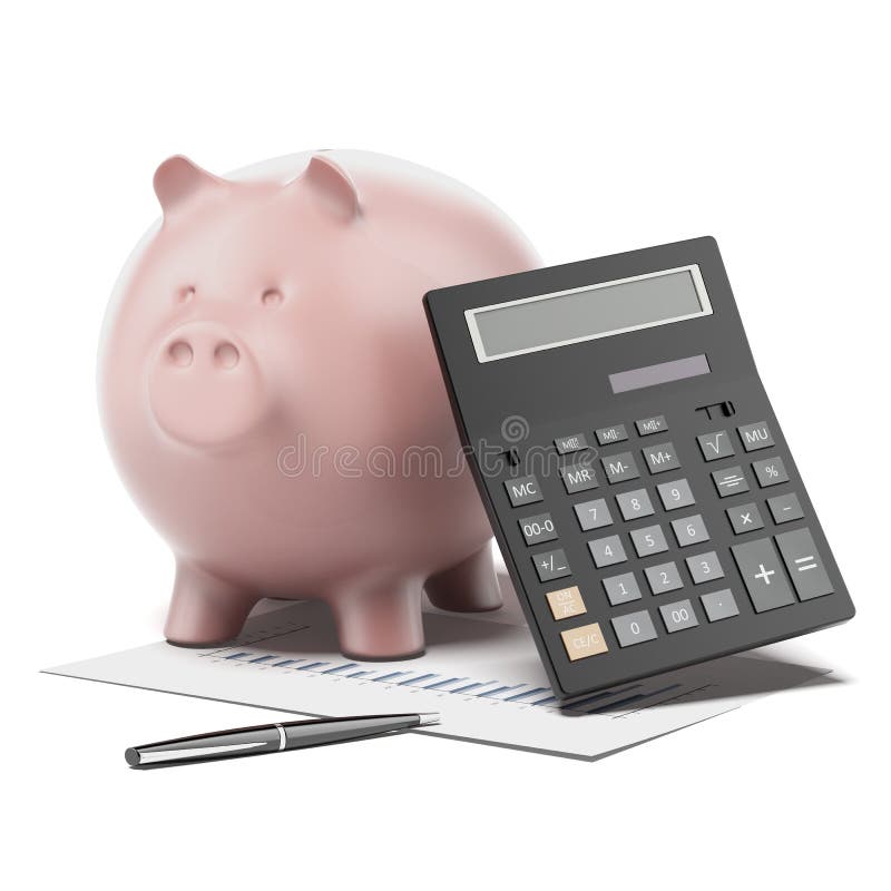 Piggy bank with calculator