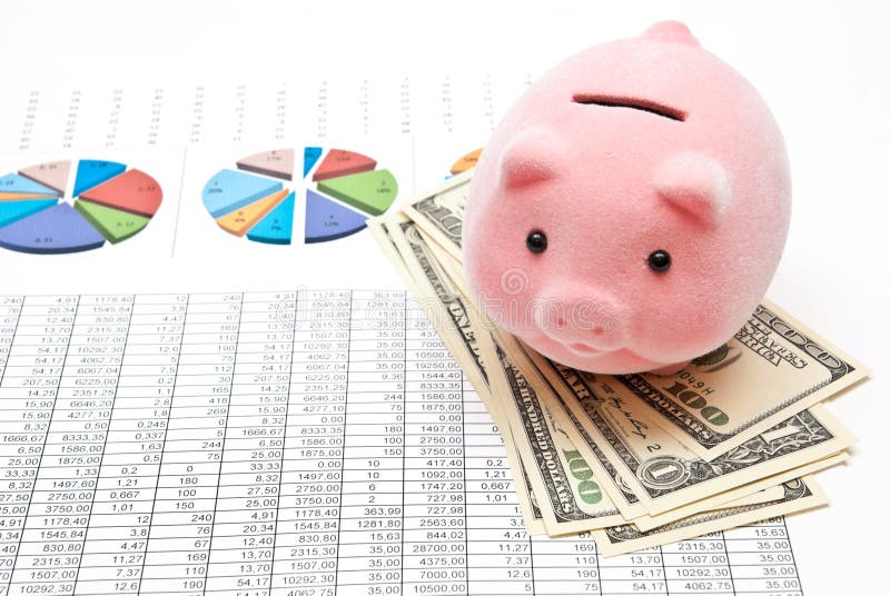 Piggy bank and charts