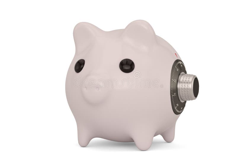 Piggy Bank with Code Lock Isolated on White Background. 3D Illustration