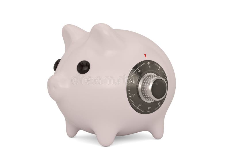 Piggy Bank with Code Lock Isolated on White Background. 3D Illustration