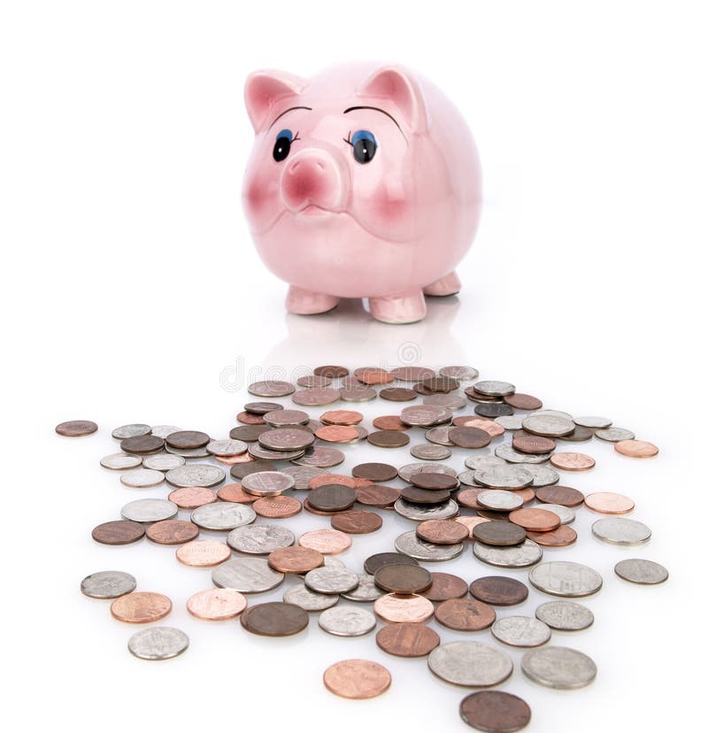 Piggy Bank and Coins stock photo. Image of nickel, bank 8298758