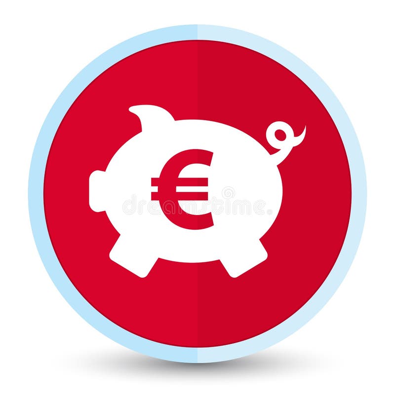 Piggy bank euro sign icon flat prime red round button
