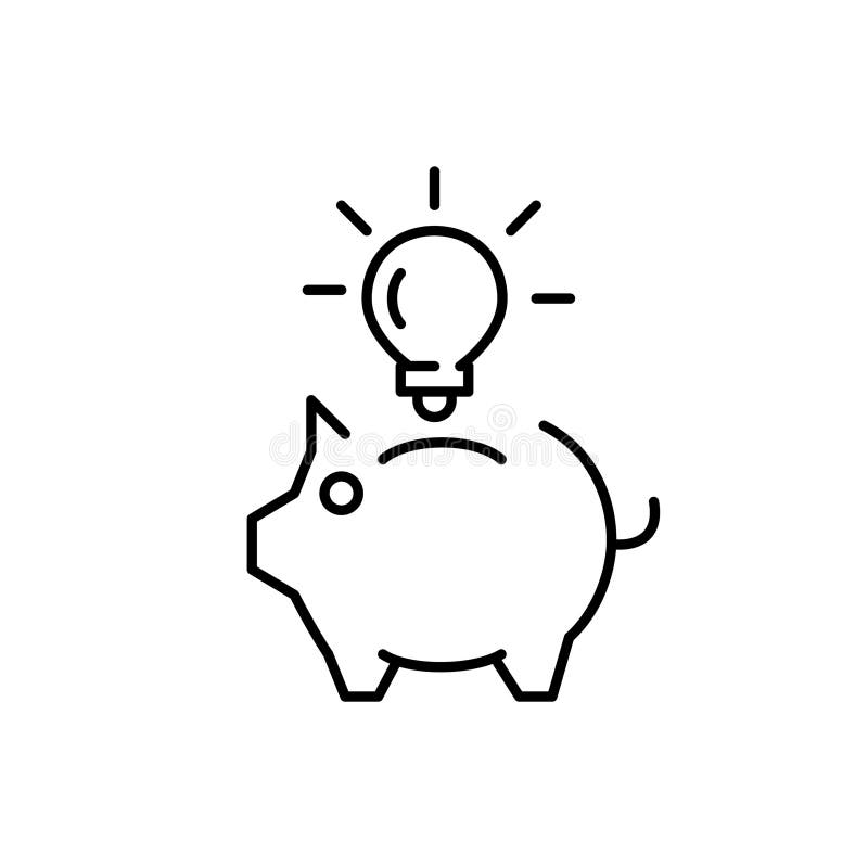 Piggy bank and glowing light bulb. Smart savings ideas, innovative approach to banking and finances. Pixel royalty free illustration