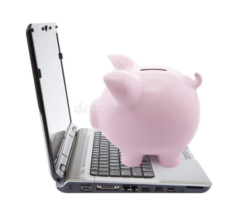 Piggy bank and laptop