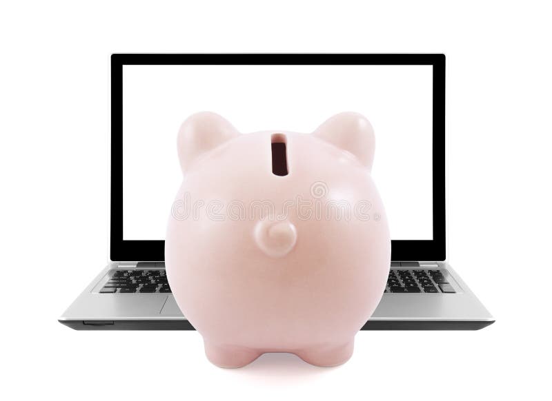 Piggy bank and laptop